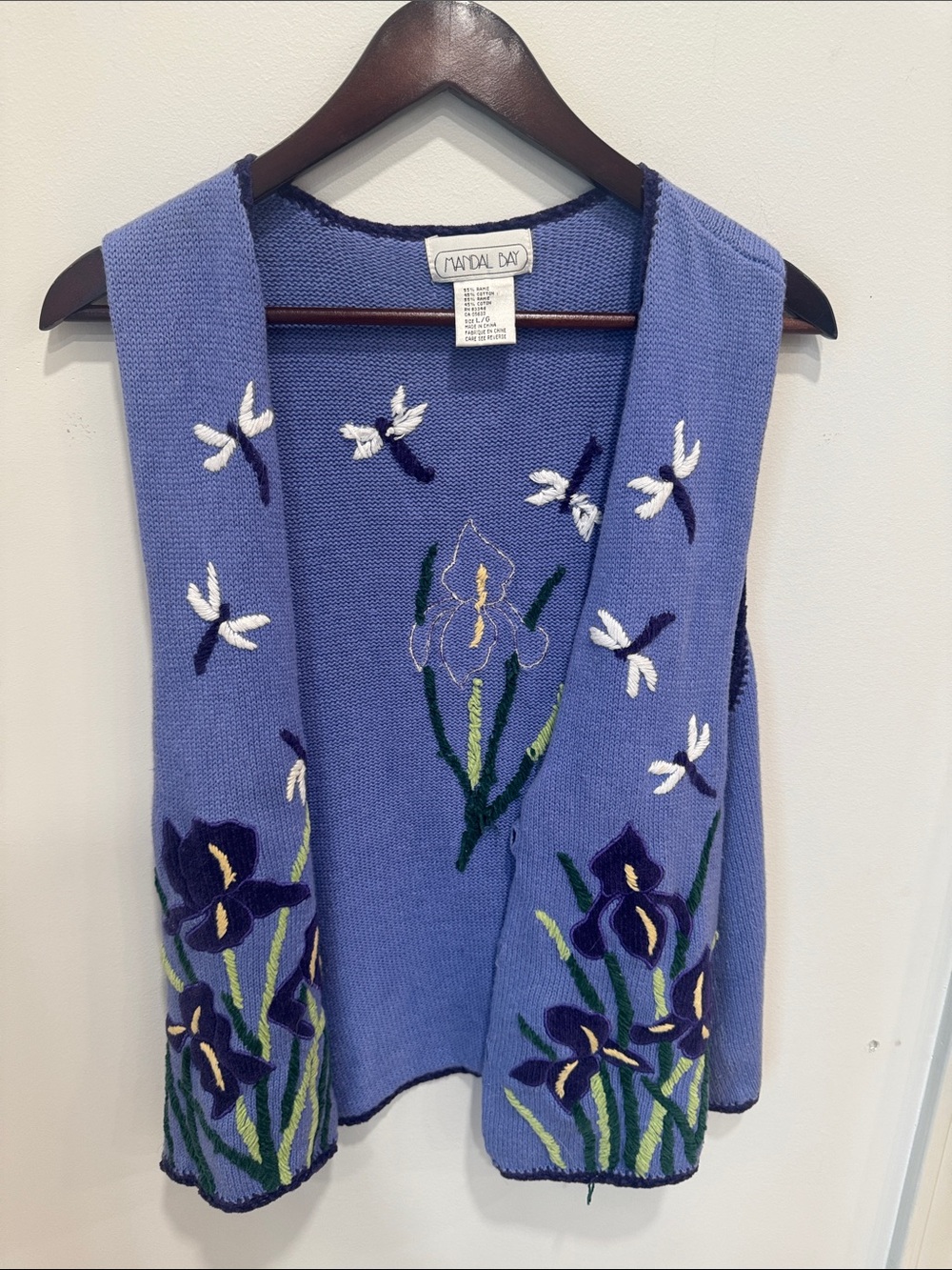 Embroidered Grannycore Cottage Core Fairy Floral Knit Vest MANDAL BAY size Large
